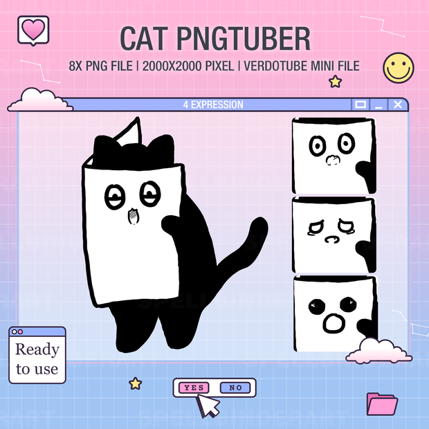 Hand draw Cat | Kawaii black cat | black cat | pngtuber | PNGTuber for Twitch, Discord, YouTube Streaming | Veadotube Mini | Vtuber
