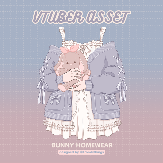 [Live2Dアイテム] Rigged Bunny Homewear, Live2D asset, VTuber Item, Live2D Item, Live2D Asset, Vtuber Outfit Asset, Vtuber Plushie Asset