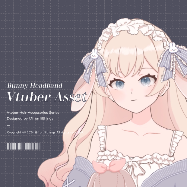 [Live2Dアイテム] Rigged Bunny Headband, Live2D asset, VTuber Item, Live2D Item, Live2D Asset, Vtuber Hair Accessories Asset