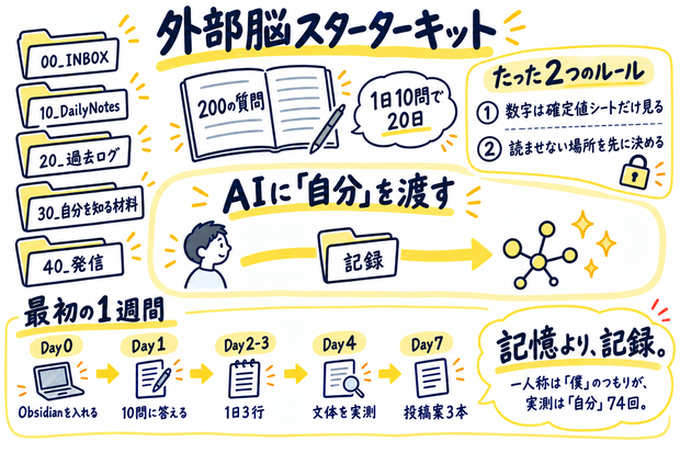 外部脳スターターキット — AIに「自分」を渡すためのObsidianVaultテンプレート＋200の質問