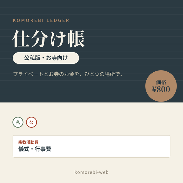 仕分け帳 こもれび｜お寺向け・公私版