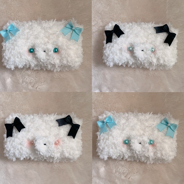 黒刺繍お鼻のモコモコ猫ちゃん帽子 - matching with him - BOOTH