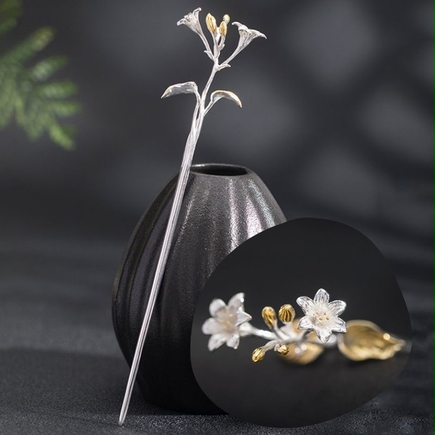 制作期間1〜3週間ギボウシのかんざし - 日本の伝統的な美しさとエレガンスを表現する K140