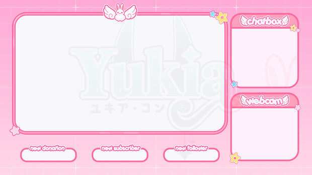 Stream Overlay Package for Twitch, Cute Bunny and Stars Overlay, Aesthetic Pink Color, Kawaii Twitch Overlay Package, Vtuber stream asset