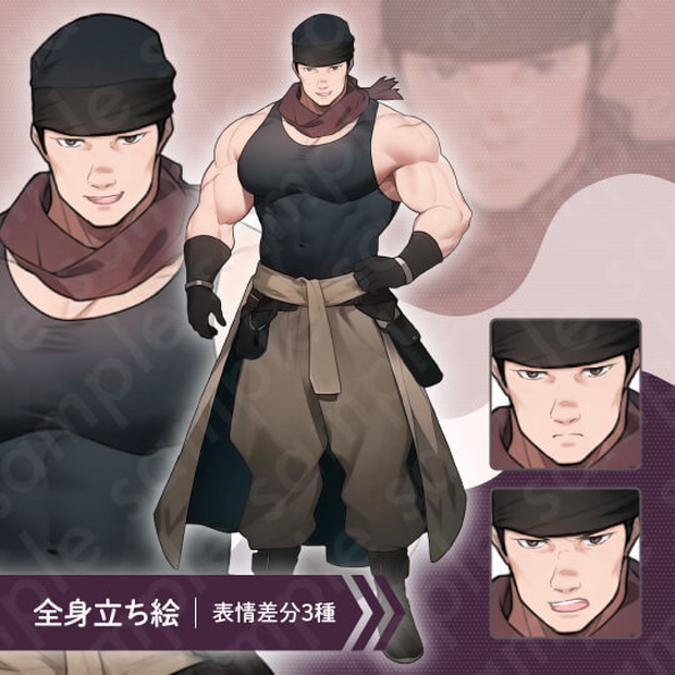【立ち絵素材】盗賊男性のモブキャライラスト・ゴロツキ・作業員・ファンタジー系・全身表情3種