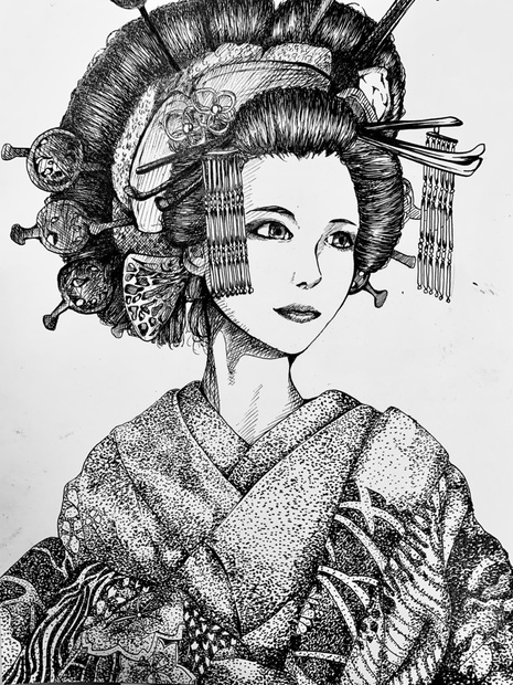 花魁鉛筆画 原画販売 - 美術品