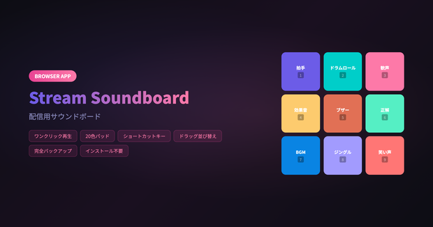 【Stream Soundboard】配信用サウンドボード - インストール不要