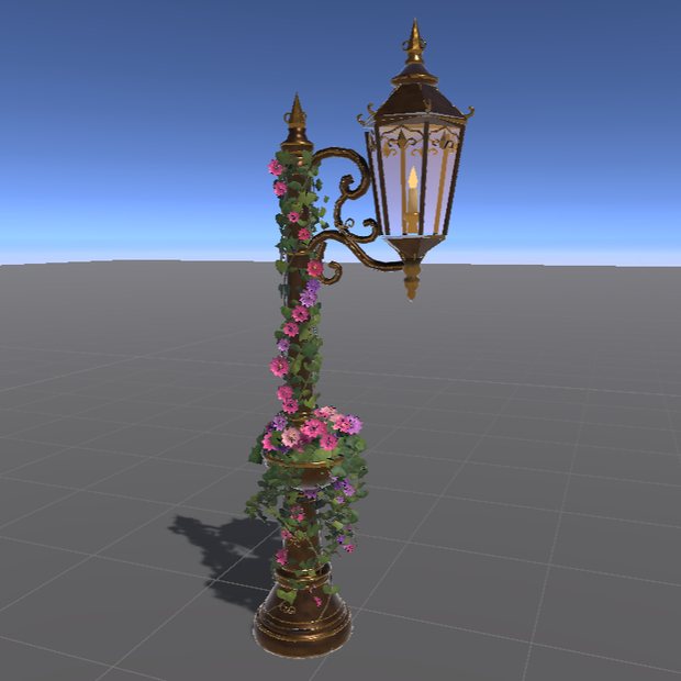 Rosewick Lantern｜花と蔦の装飾街灯 3Dモデル【GLB / Unity・LOD対応】