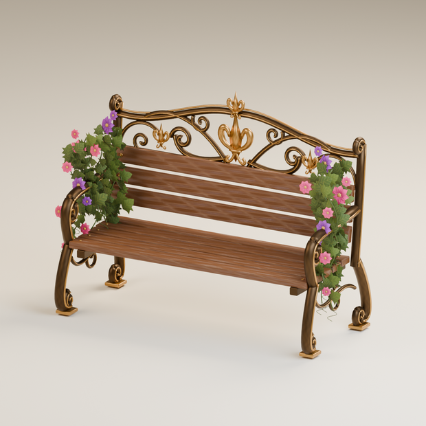Florwick Garden Bench｜花と蔦のアンティークベンチ 3Dモデル【GLB / Unity・LOD対応】