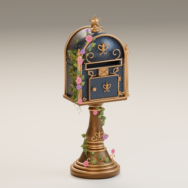 Asterwick Ornate Mailbox｜星と花の装飾郵便受け 3Dモデル【GLB / Unity・LOD対応】
