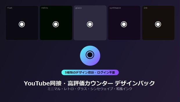 【デザインパック】YouTube同接・高評価カウンター 5種のデザイン収録