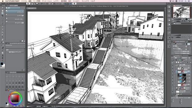 漫画背景用3d素材 階段のある住宅地 Clip Studio用 3dオブジェクト 3ds E Factory Booth