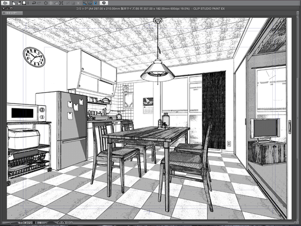漫画背景用3D素材_「公団住宅Aの室内」（CLIP STUDIO用 3Dオブジェクト）
