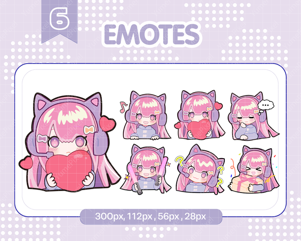 【~8/31 50%OFF】Pink Hair Gamer Girl Emotes | Cat Ear Headphones | Streamer Emotes for Twitch & Discord │ Twitch emote │ Discord emote