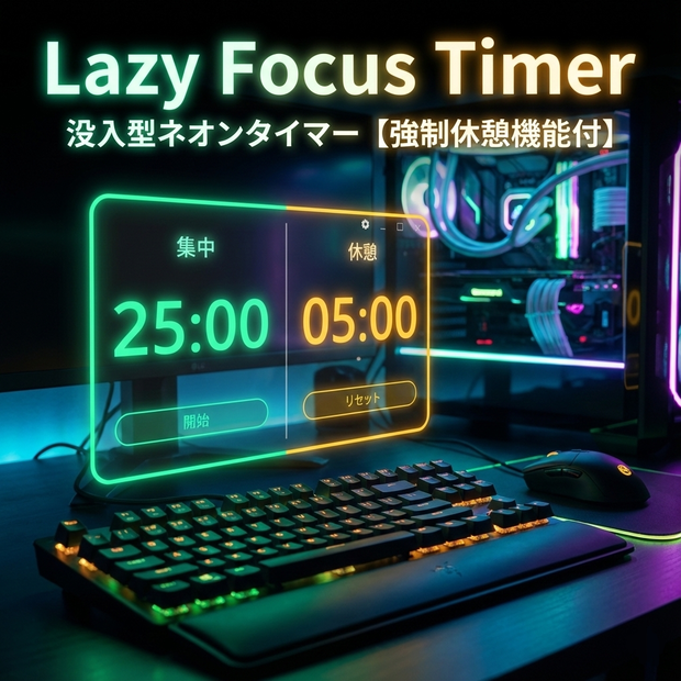 【没入型】Lazy Focus Timer - 究極のネオン集中タイマー【強制休憩機能付】