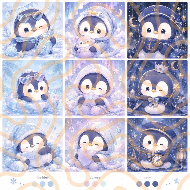 【新作】9種類のペンギン🐧イラストアイコン&壁紙セット(夏)Big