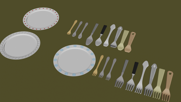 フォーク・スプーン・お皿　Blender FBX