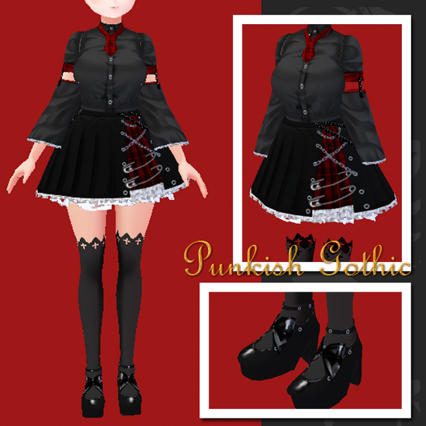 #VRoid β-made： パンキッシュゴシック風ワンピセット/Punkish gothic OnePiece Set：#セシル変身　アプリ対応