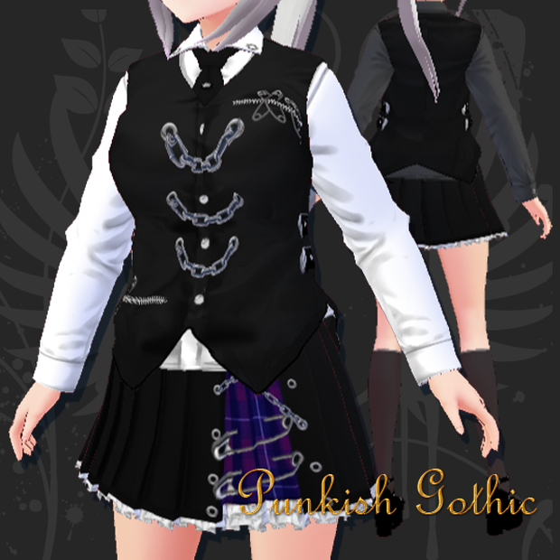 #VRoid 正式版（stable ver.）&Beta：パンキッシュゴシック風ベスト＆シャツ+ネクタイセット
