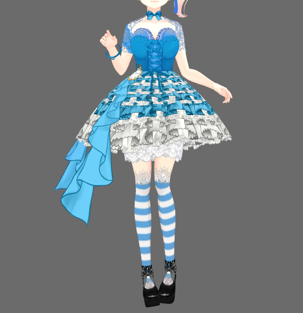 #VRoid正式版（stable ver.）&Beta：アリス懐中時計アイドルリボン水色ワンピース＆靴セット/Alice Handclock's Idol Ribbon OP：#セシル変身