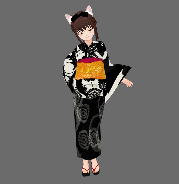 #VRoid正式版（stable ver.）&Beta：大人めシックな浴衣&草履セット（黒、赤）/Japanese summer wear Yukata&zouri(shoes) traditional brush pattern