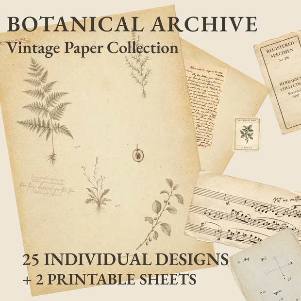 BOTANICAL ARCHIVE｜ヴィンテージ植物図鑑風 デジタルペーパー＆コラージュ素材