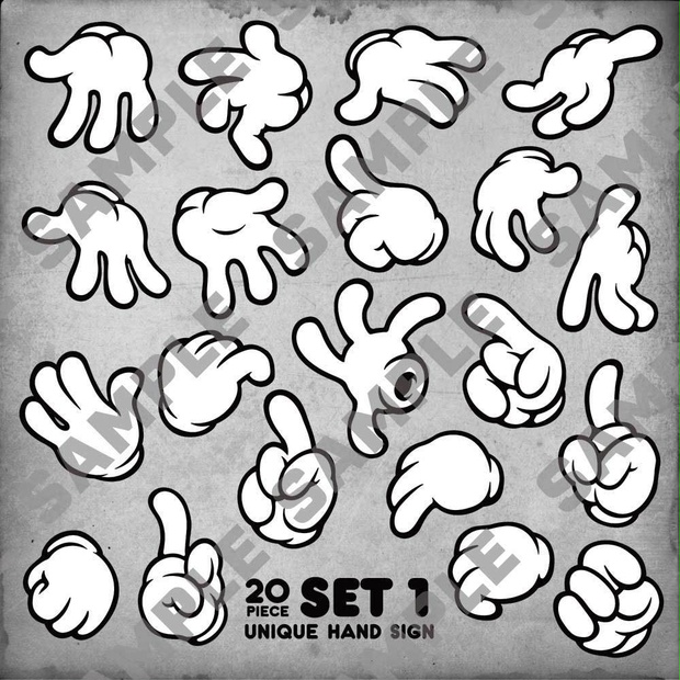 かわいいハンドサインセット #1/ Cartoon hand sign icon.Gloved hand collection #1 - stock vector illustration.