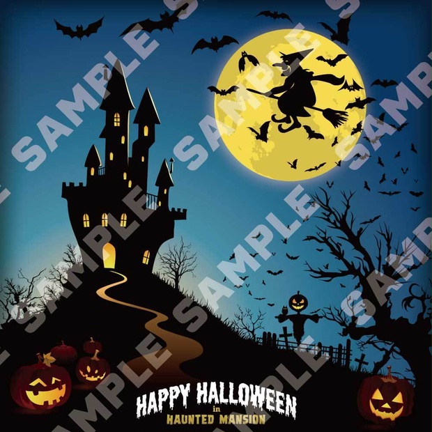 ハロウィーンの不気味な青い月夜のベクターイラスト背景/ Halloween Spooky Blue Vector Illustration Background
