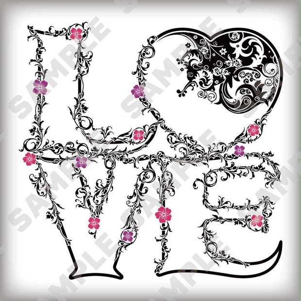 植物や花で装飾された『LOVE』素材/ Decorated letters "LOVE" with Plants and Flowers
