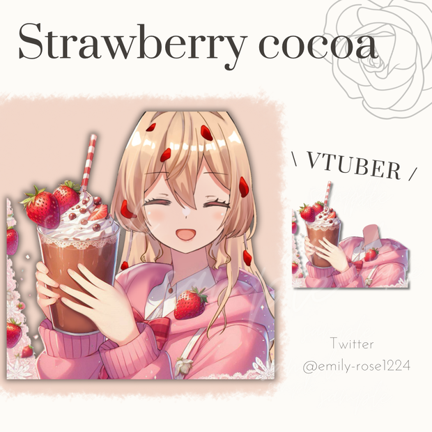 【カフェ素材】苺のココアを持つ女の子 / strawberry cocoa〈透過png〉全3種 ※無料