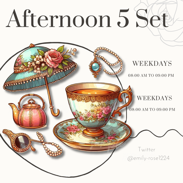 【カフェ素材】  afteronoon Tea Set/お茶会セット/透過PNG