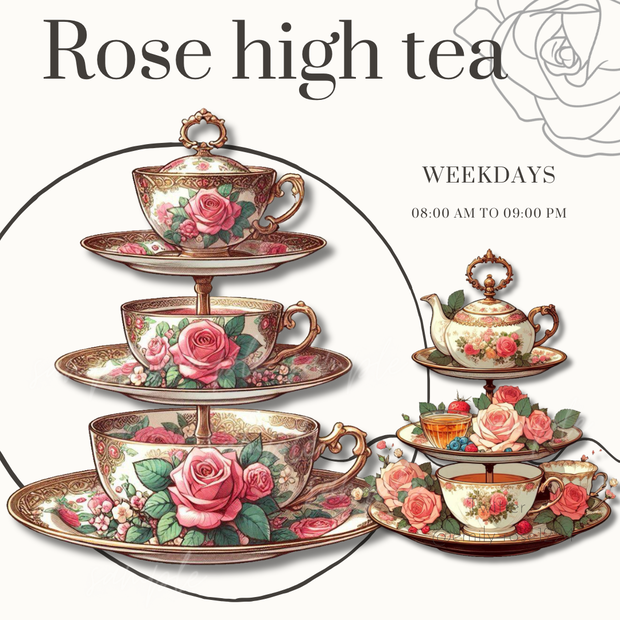【カフェ素材】ローズ ハイティー/ afternoon tea /  Rose ※透過PNG