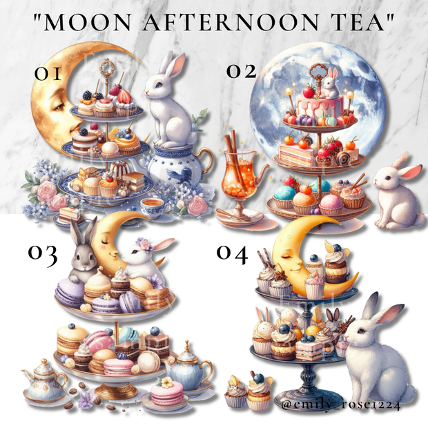 【カフェ素材】お月見のアフタヌーンティー/ Moon afternoon tea 〈全4種〉※透過PNG