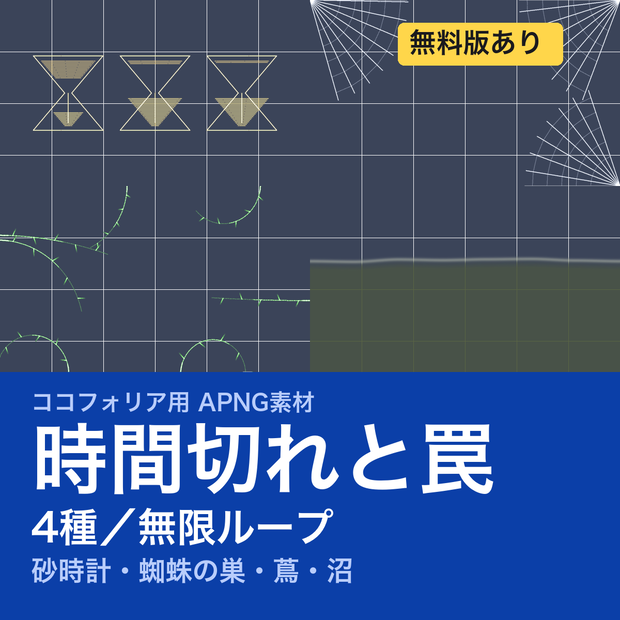 【TRPG素材】ココフォリア用 時間切れと罠APNG素材集 4種｜砂時計・蜘蛛の巣・蔦・沼《無料版あり》