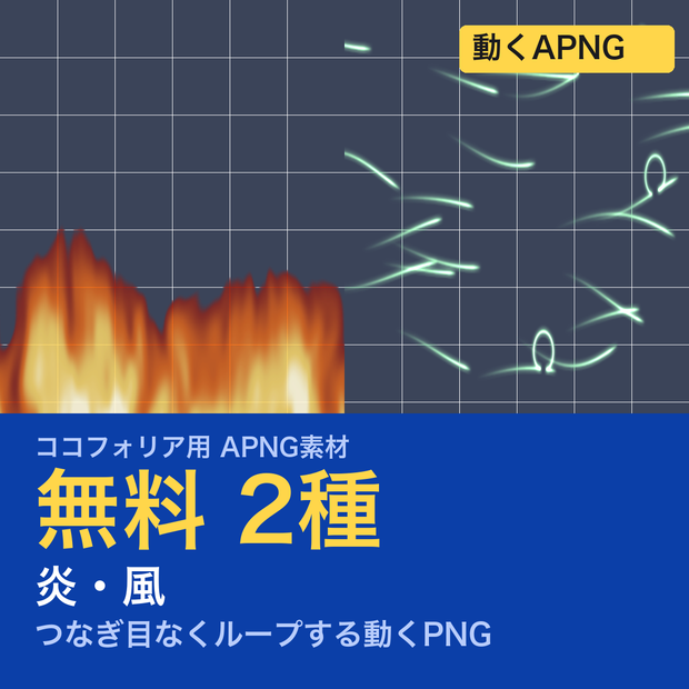 【無料】TRPG素材 炎・風APNG 2種｜炎・風が吹き抜ける（ココフォリア前景用）
