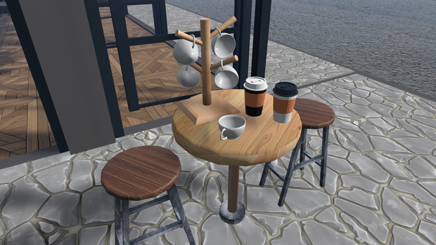 コーヒーカップやテーブル椅子