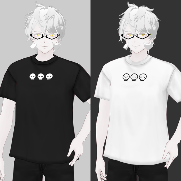 [VRoid/Free] 3 Skulls T-Shirts Black/White ドクロトリオTシャツ ブラック/ホワイト #Revirsi rv0019-k/w