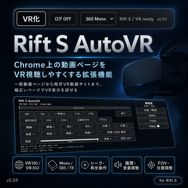 【Chrome拡張機能】Rift S AutoVR｜Chromeで検索したネット上VR動画をVR180/360で表示する拡張機能