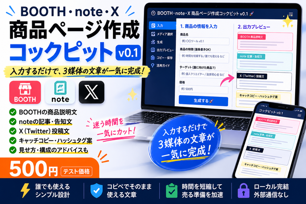 BOOTH・note・X 商品ページ作成コックピット v0.1