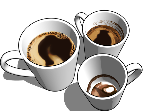 絵のような3Dコーヒー、ラテ、ココア、抹茶―ブラシ・画像