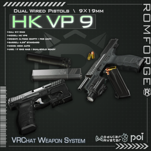 【VRChat想定】両手撃ちDouble Down HK VP9 System【ギミック付き】