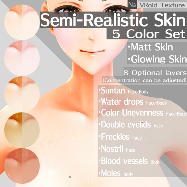 [VRoid] Semi-Realistic Skin / ちょっとリアル肌 [VRoid Stable ver.]