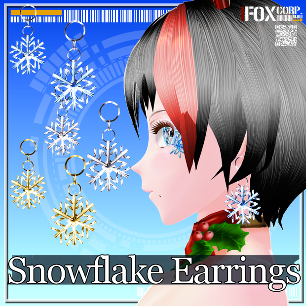 VRoid用 3色展開 雪の結晶イヤリング - Snowflake Earrings 3Colors