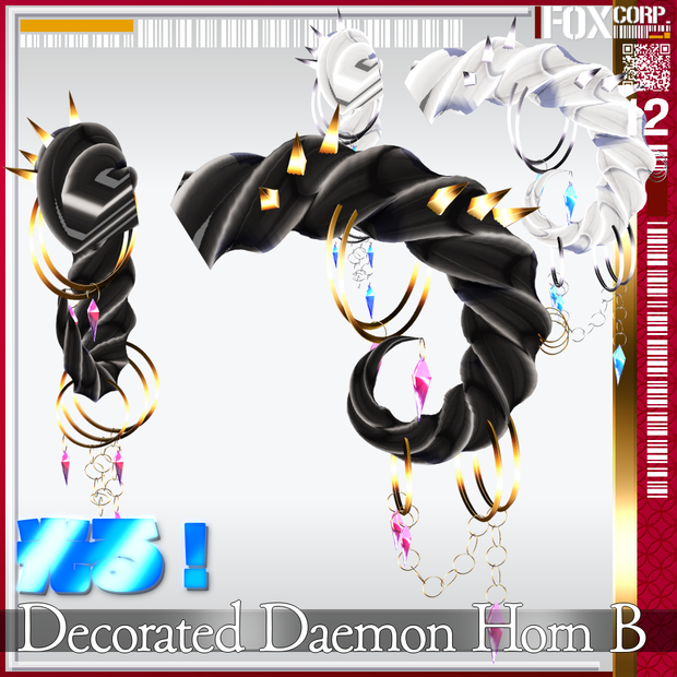 【光る！】VRoid用 多色展開 装飾付き悪魔/龍族の角 Type B - Decorated Daemon/Dragon Horn Type B