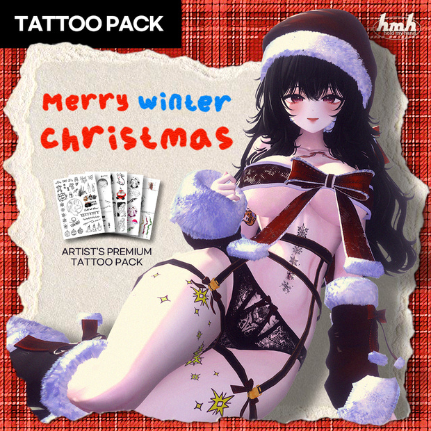 【VRChat】  " Merry Winter Christmas"  : Artist's Premium Tattoo Pack / Tattoo, タトゥー、刺青、イレーズ味を出せる、 みんなのタトゥーテクスチャー
