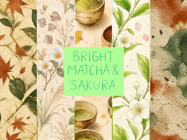 【背景素材】Bright Matcha & Sakura - 華やかな抹茶と桜の和柄デジタルペーパー