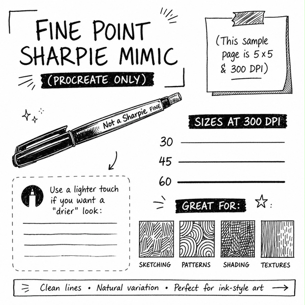 Sharp Ink Pen Procreate Sharpie Like Fine Point Pen for Procreate - PixelBrush Supply - BOOTH