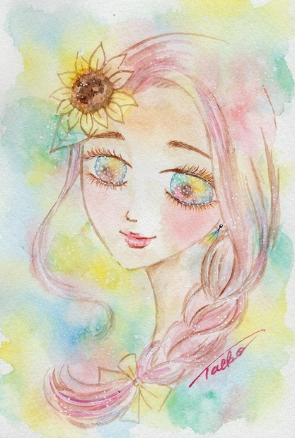 黄昏の樹(size13x18)原画 水彩画