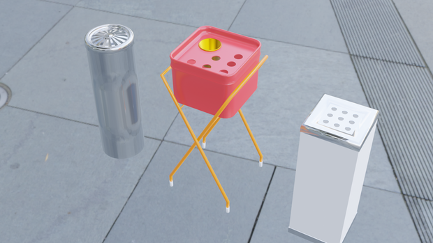 【Blender】よく見るスタンド灰皿３点セット｜Stand ashtray commonly seen in Japan