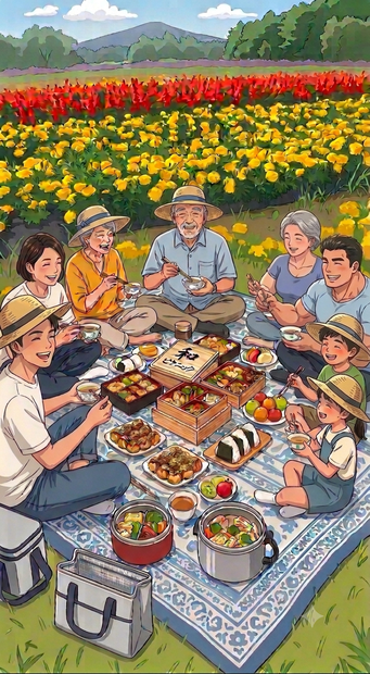 八ヶ岳の花畑で皆でピクニック